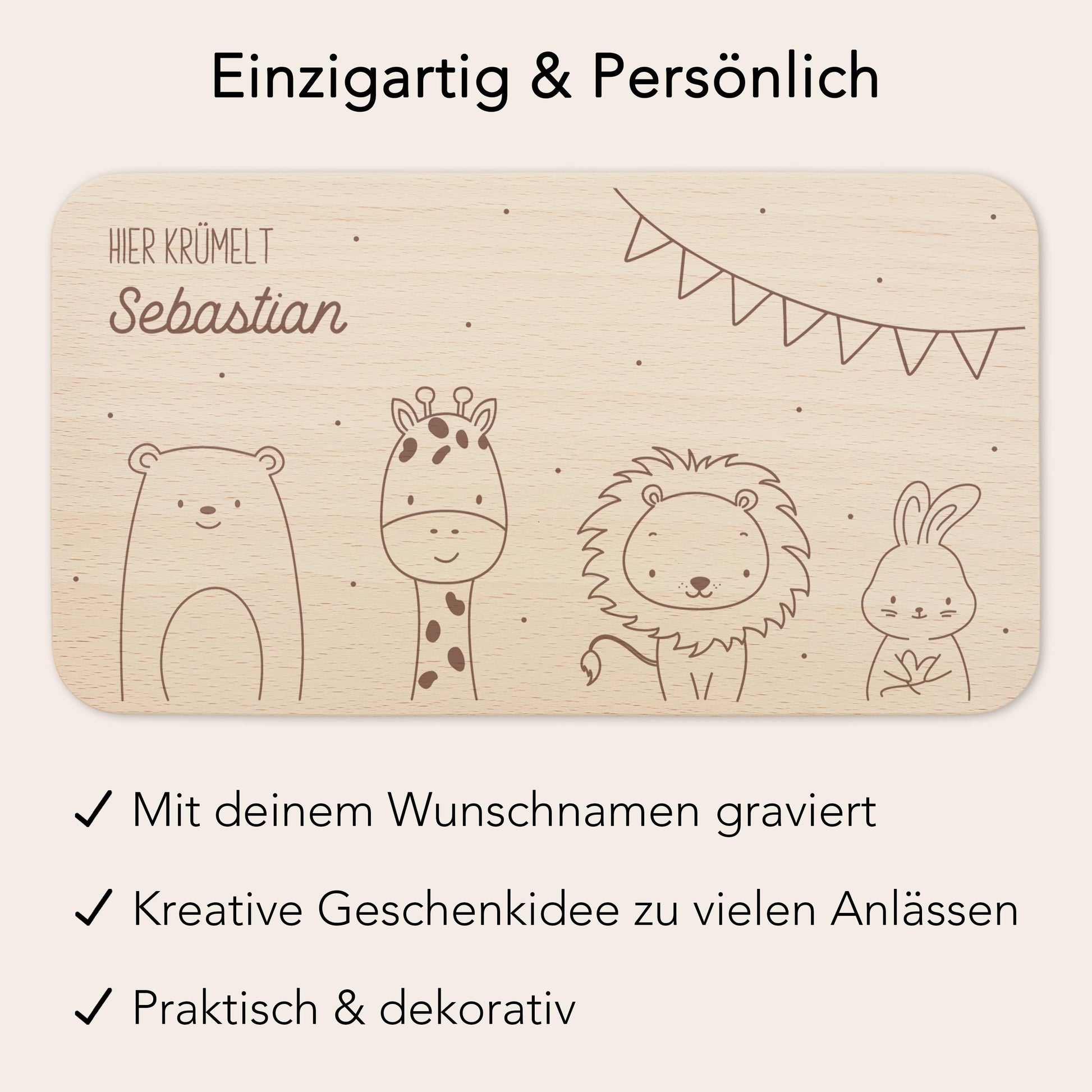 Frühstücksbrettchen personalisiert Hier krümelt Brettchen Holz Holzbrett für Kinder Geschenk Baby Geburtsgeschenk Frühstücksbrett mit Gravur