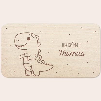 Frühstücksbrettchen Dino personalisiert Dinosaurier Holzbrett für Jungen Geschenk Baby Taufgeschenk Holzbrettchen Frühstücksbrett mit Gravur