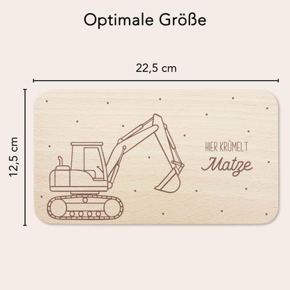 Frühstücksbrettchen Bagger Holz personalisiert Holzbrett für Jungen Geschenk Baby Holzbrettchen Brettchen Frühstücksbrett mit Gravur