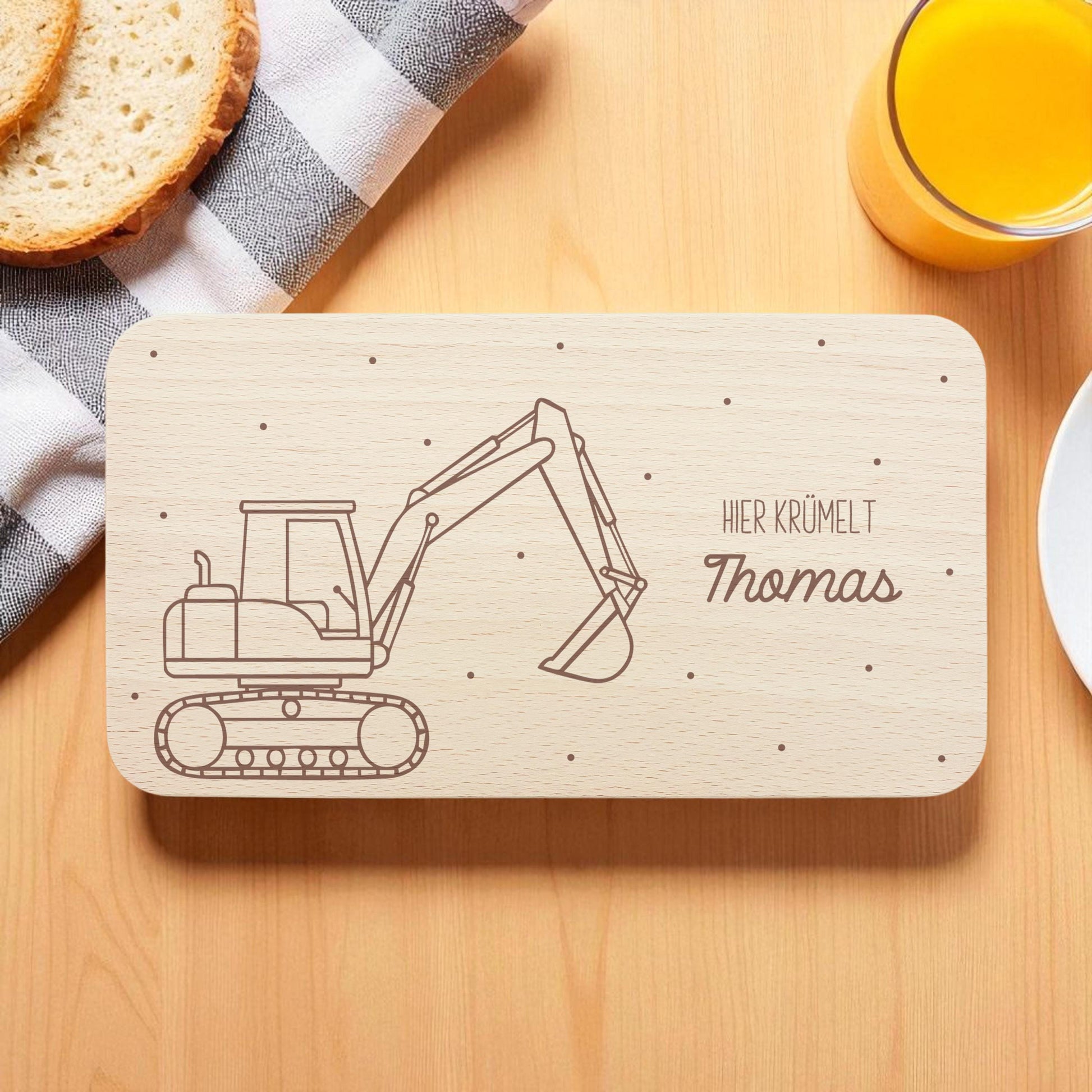 Frühstücksbrettchen Bagger Holz personalisiert Holzbrett für Jungen Geschenk Baby Holzbrettchen Brettchen Frühstücksbrett mit Gravur
