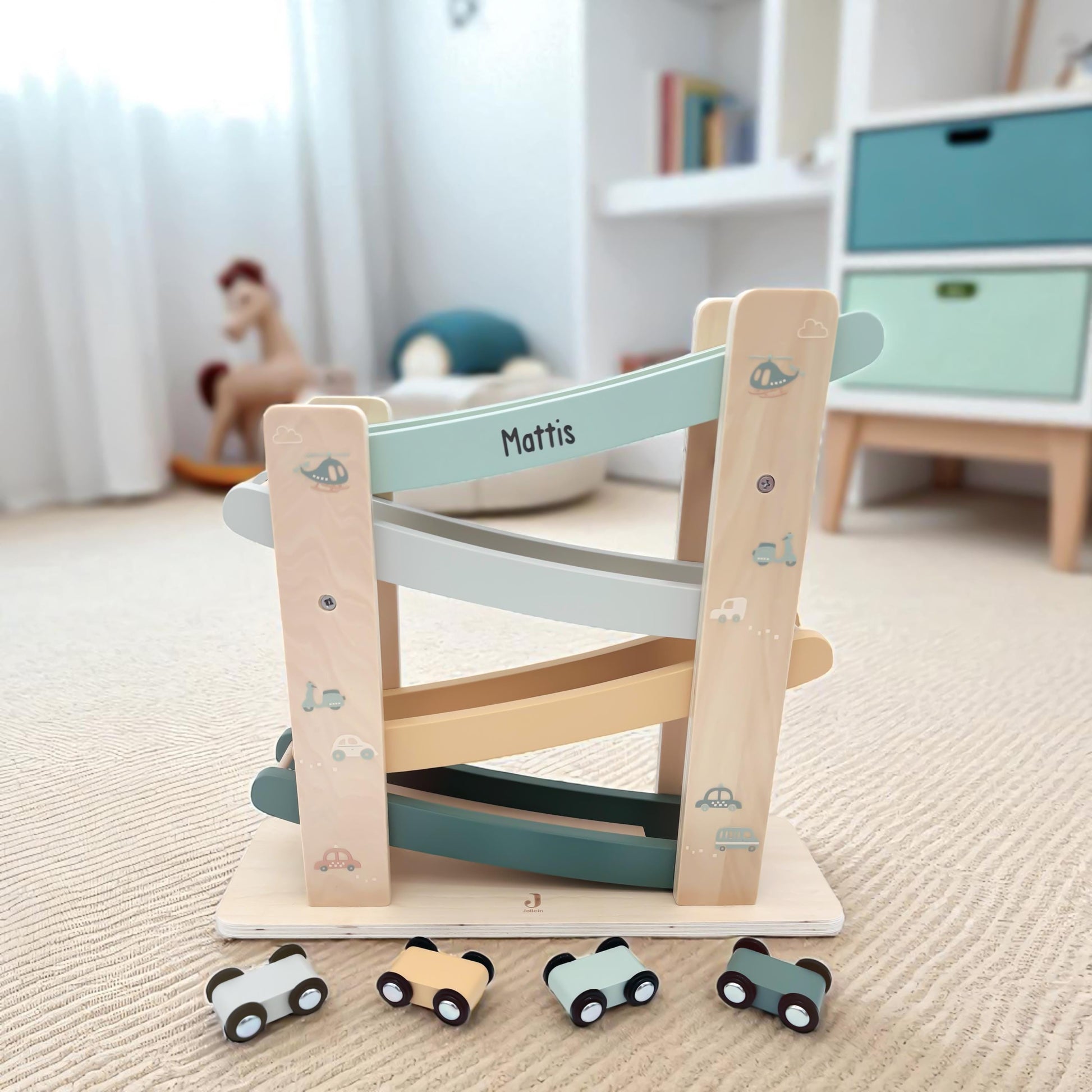 Kugelbahn Holz mit Autos personalisiert Autorampe Baby Geschenk Babygeschenk Taufgeschenk für Mädchen Jungen Geburtsgeschenk