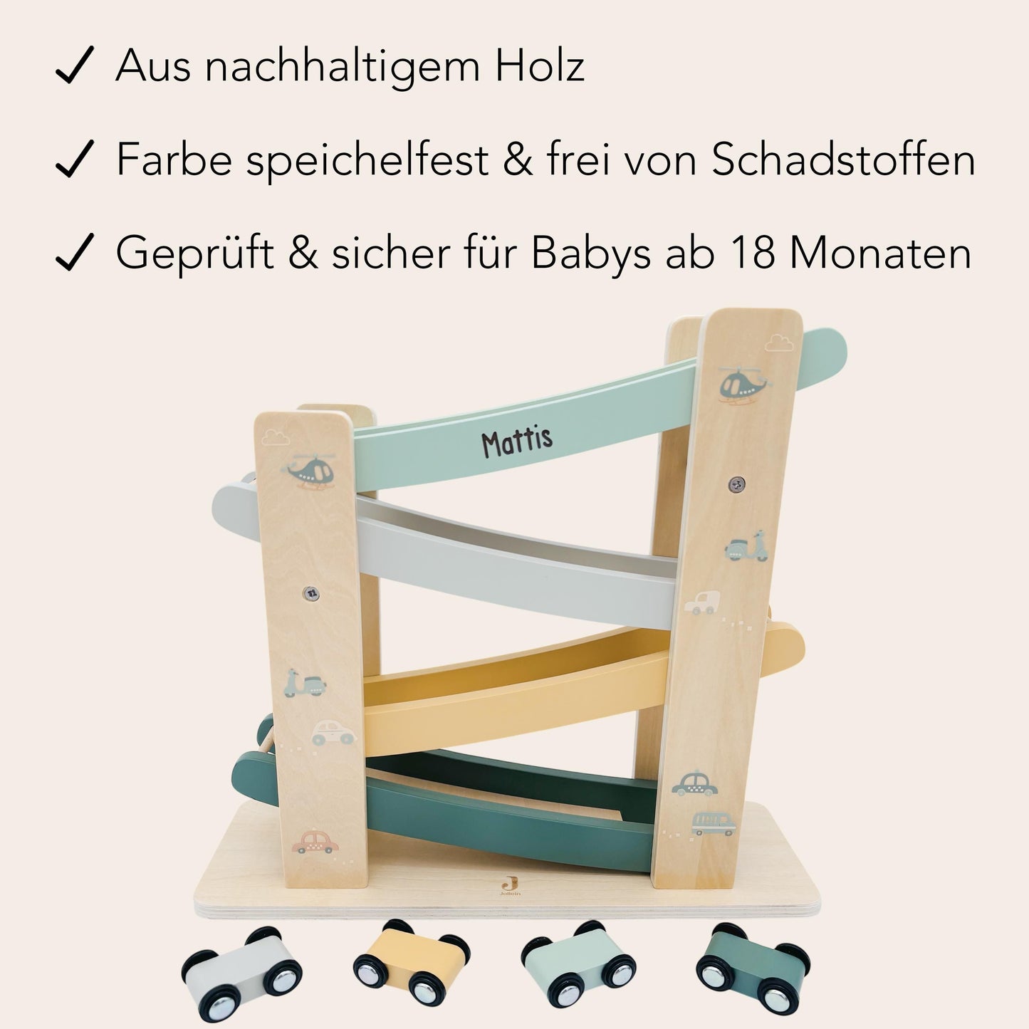 Kugelbahn Holz mit Autos personalisiert Autorampe Baby Geschenk Babygeschenk Taufgeschenk für Mädchen Jungen Geburtsgeschenk