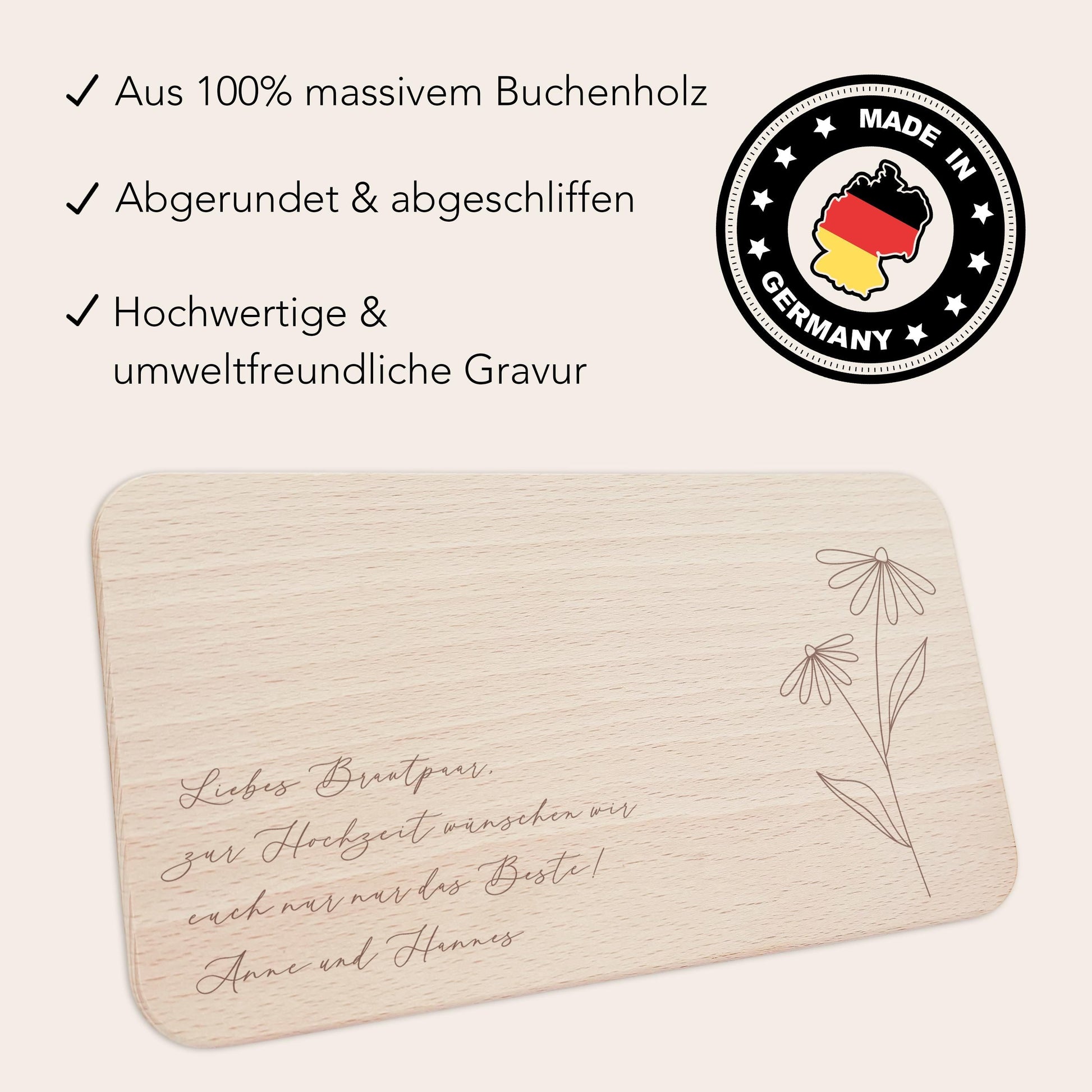 Frühstücksbrettchen personalisiert Holz mit Text Holzbrett Geschenk Wildblumen Holzbrettchen Brettchen Frühstücksbrett mit Gravur