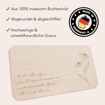Frühstücksbrettchen personalisiert Holz mit Text Holzbrett Geschenk Wildblumen Holzbrettchen Brettchen Frühstücksbrett mit Gravur