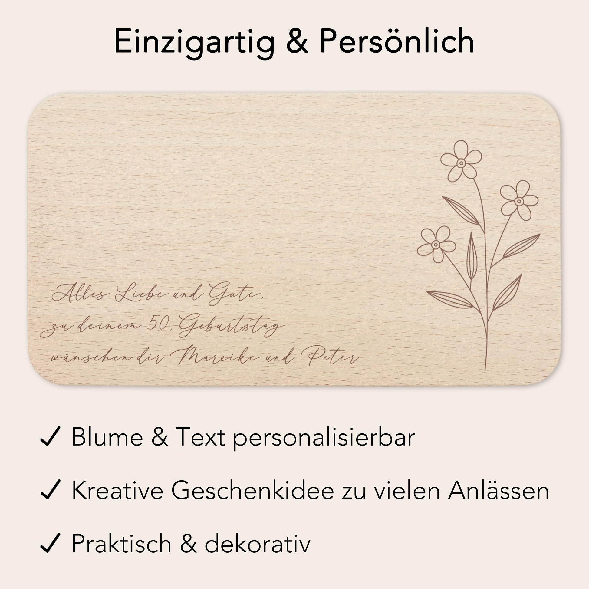 Frühstücksbrettchen personalisiert Holz mit Text Holzbrett Geschenk Wildblumen Holzbrettchen Brettchen Frühstücksbrett mit Gravur