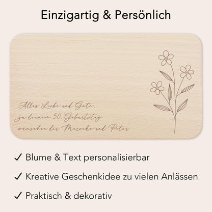 Frühstücksbrettchen personalisiert Holz mit Text Holzbrett Geschenk Wildblumen Holzbrettchen Brettchen Frühstücksbrett mit Gravur