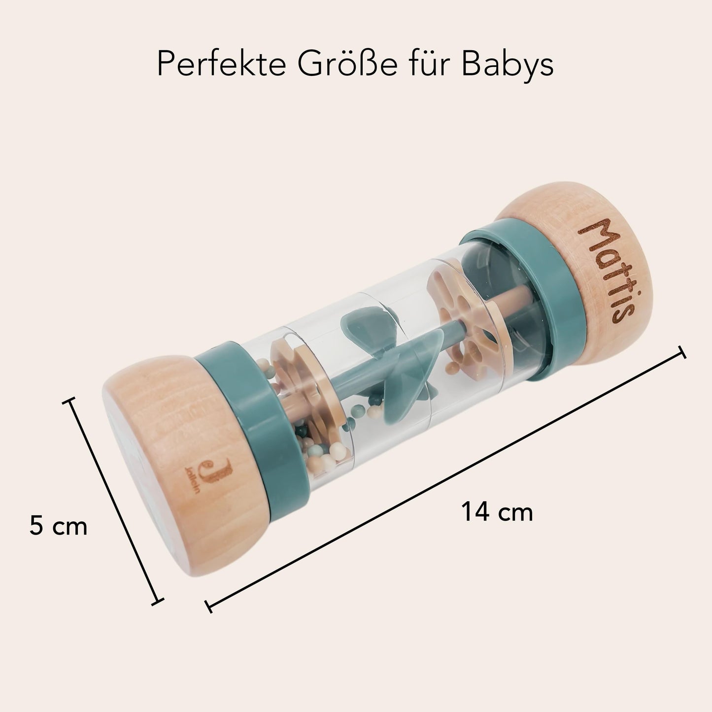 Rassel personalisiert Baby Regenmacher mit Namen Babyspielzeug ab 3 Monate Taufgeschenk für Jungen Babyrassel Geburtsgeschenk (Grün)