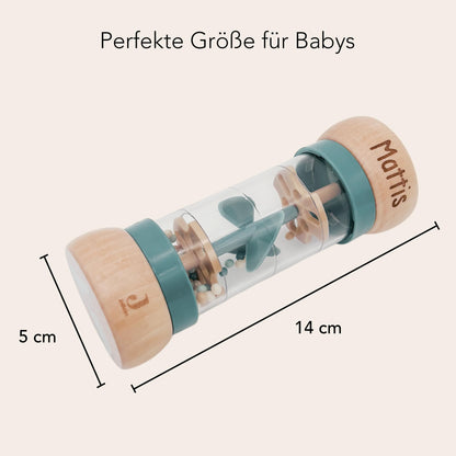 Rassel personalisiert Baby Regenmacher mit Namen Babyspielzeug ab 3 Monate Taufgeschenk für Jungen Babyrassel Geburtsgeschenk (Grün)
