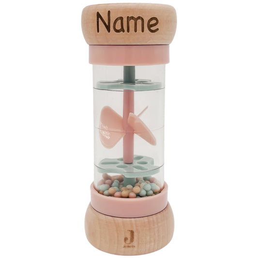 Rassel personalisiert Baby Regenmacher mit Namen Babyspielzeug ab 3 Monate Taufgeschenk für Mädchen Babyrassel Geburtsgeschenk (Rosa)
