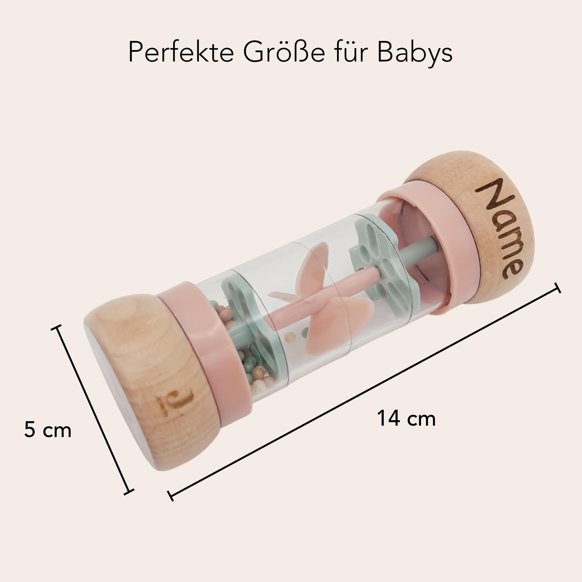 Rassel personalisiert Baby Regenmacher mit Namen Babyspielzeug ab 3 Monate Taufgeschenk für Mädchen Babyrassel Geburtsgeschenk (Rosa)