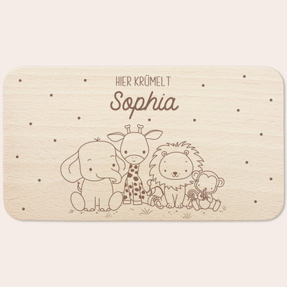 Frühstücksbrettchen personalisiert Hier krümelt Brettchen Holz Holzbrett für Kinder Geschenk Baby Geburtsgeschenk Frühstücksbrett mit Gravur