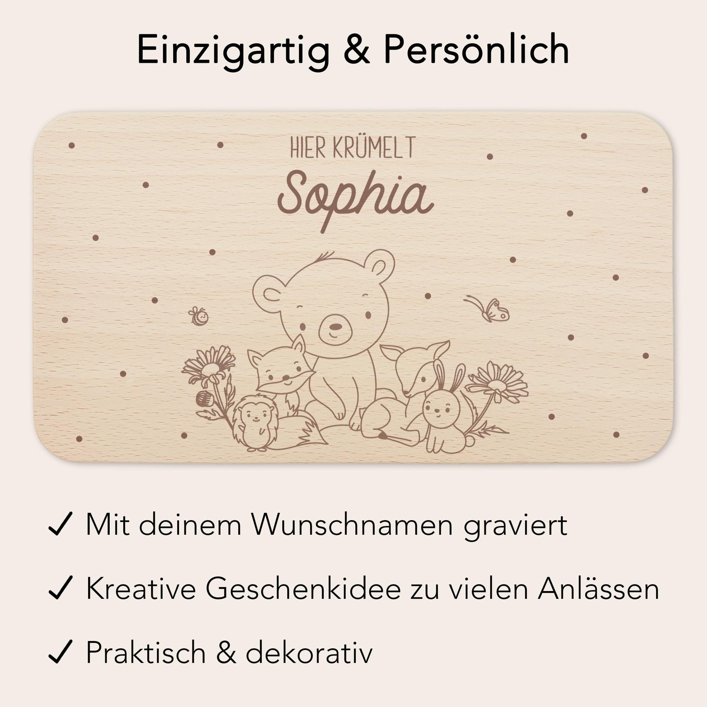 Frühstücksbrettchen personalisiert Hier krümelt Brettchen Holz Holzbrett für Kinder Geschenk Baby Geburtsgeschenk Frühstücksbrett mit Gravur