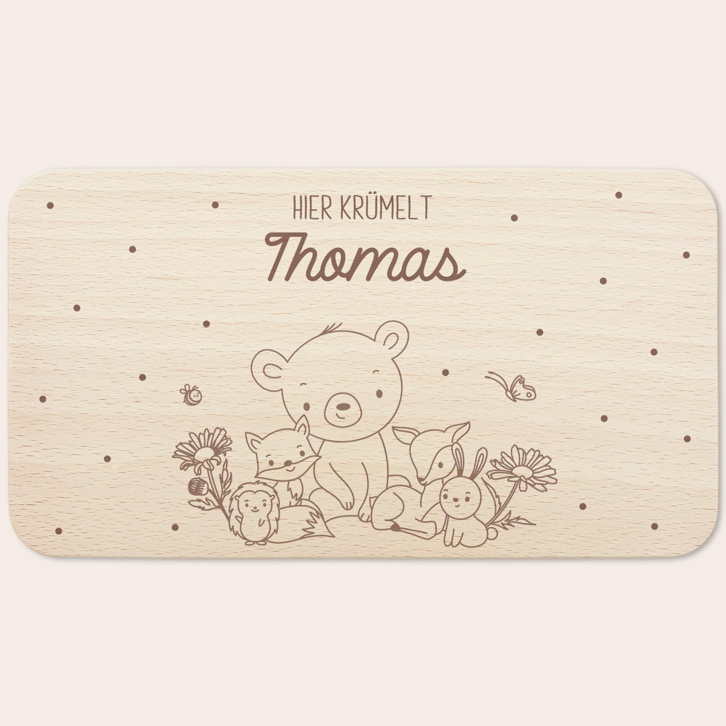 Frühstücksbrettchen personalisiert Hier krümelt Brettchen Holz Holzbrett für Kinder Geschenk Baby Geburtsgeschenk Frühstücksbrett mit Gravur