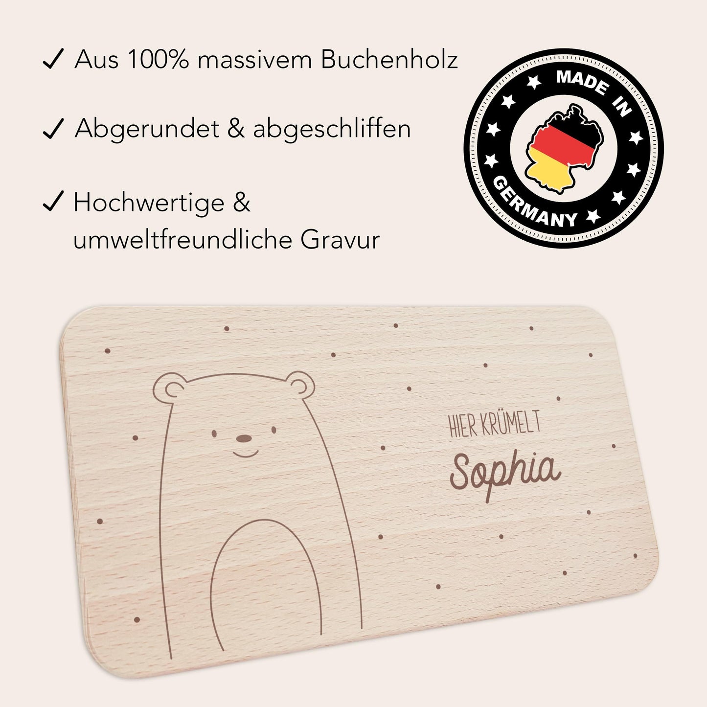 Frühstücksbrettchen Bär personalisiert Brettchen Holz Holzbrett für Kinder Geschenk Baby Geburtsgeschenk Frühstücksbrett mit Gravur