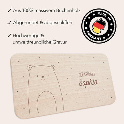 Frühstücksbrettchen Bär personalisiert Brettchen Holz Holzbrett für Kinder Geschenk Baby Geburtsgeschenk Frühstücksbrett mit Gravur