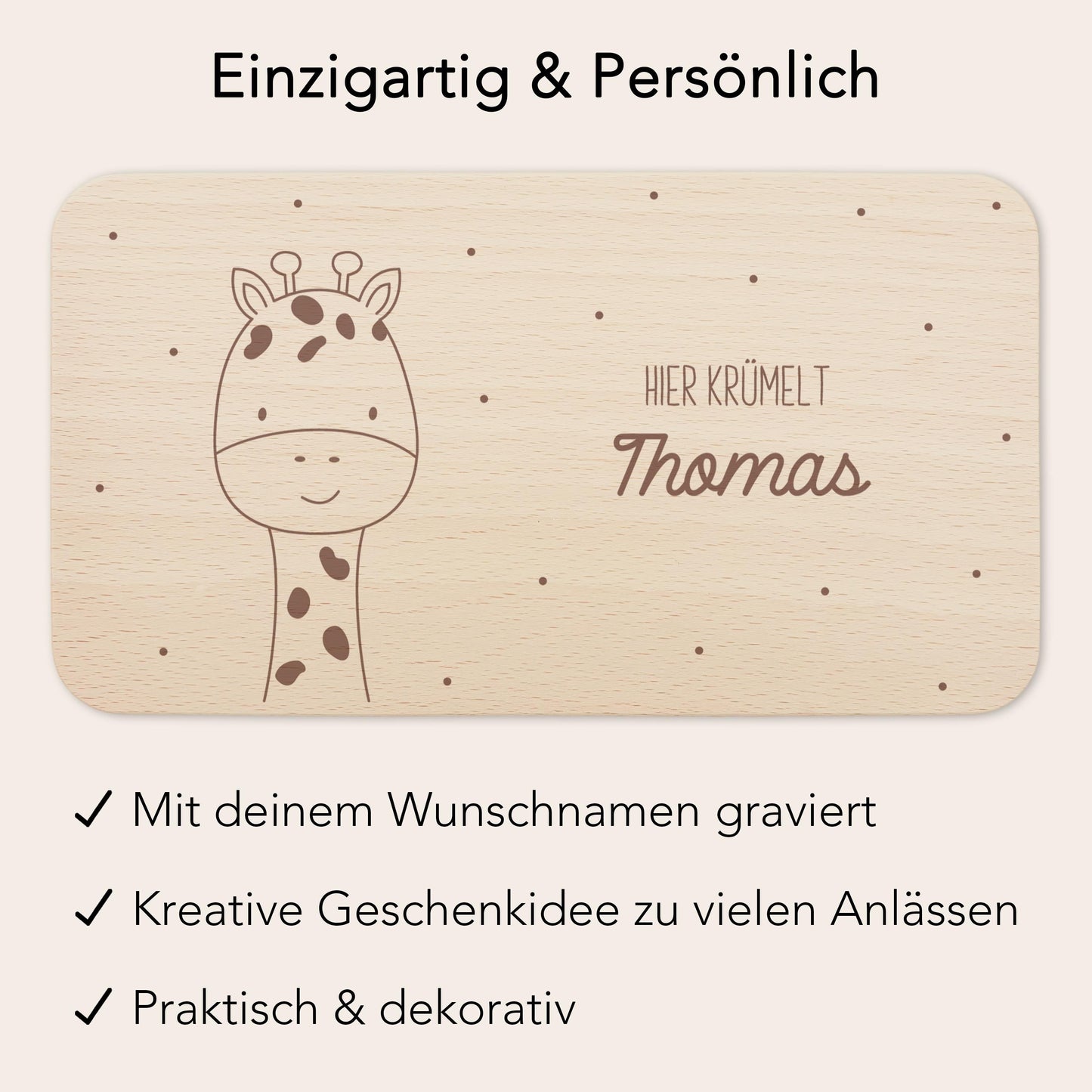 Frühstücksbrettchen Giraffe personalisiert Brettchen Holz Holzbrett für Kinder Geschenk Baby Geburtsgeschenk Frühstücksbrett mit Gravur