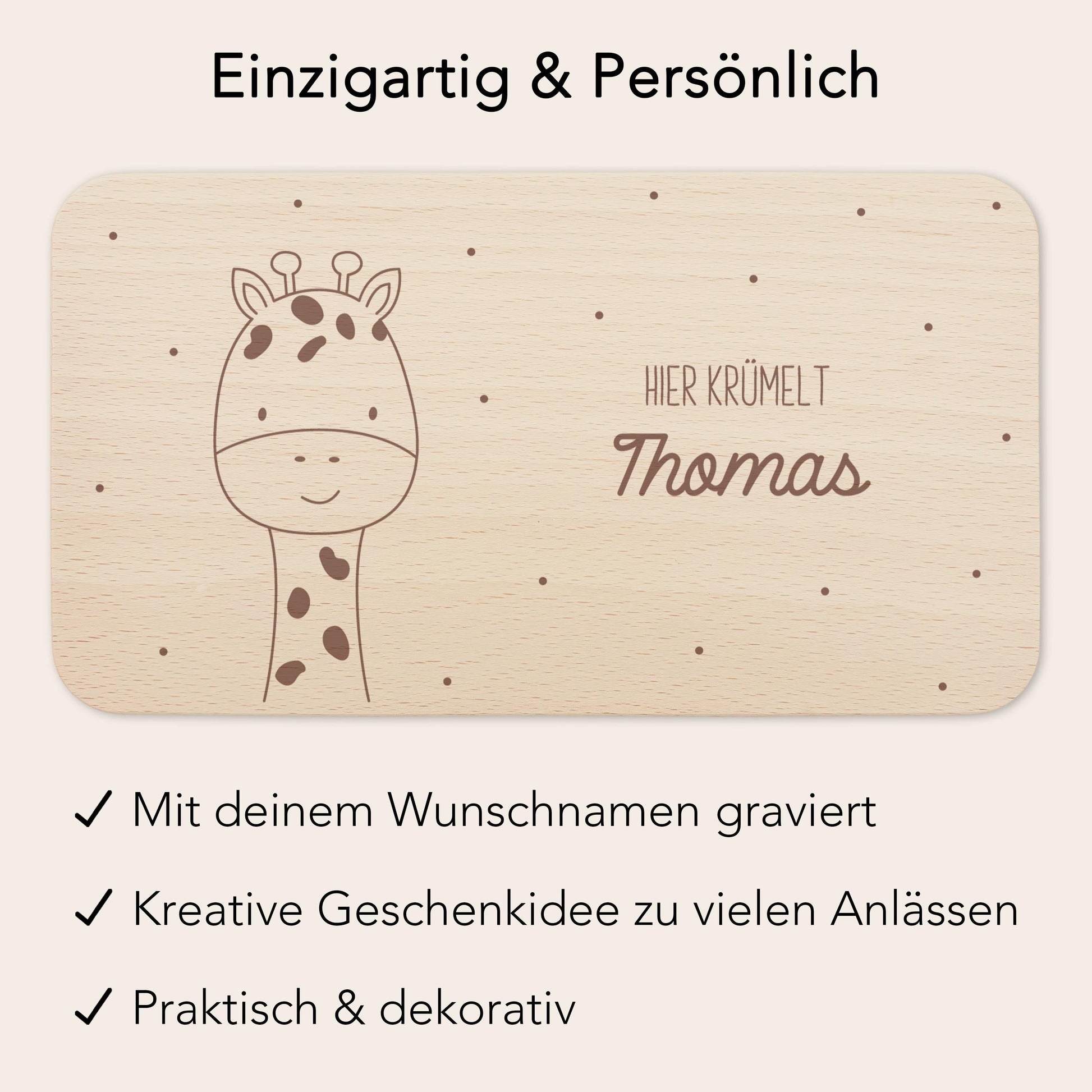 Frühstücksbrettchen Giraffe personalisiert Brettchen Holz Holzbrett für Kinder Geschenk Baby Geburtsgeschenk Frühstücksbrett mit Gravur
