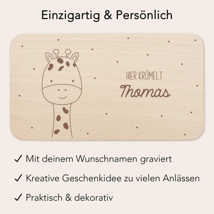 Frühstücksbrettchen Giraffe personalisiert Brettchen Holz Holzbrett für Kinder Geschenk Baby Geburtsgeschenk Frühstücksbrett mit Gravur