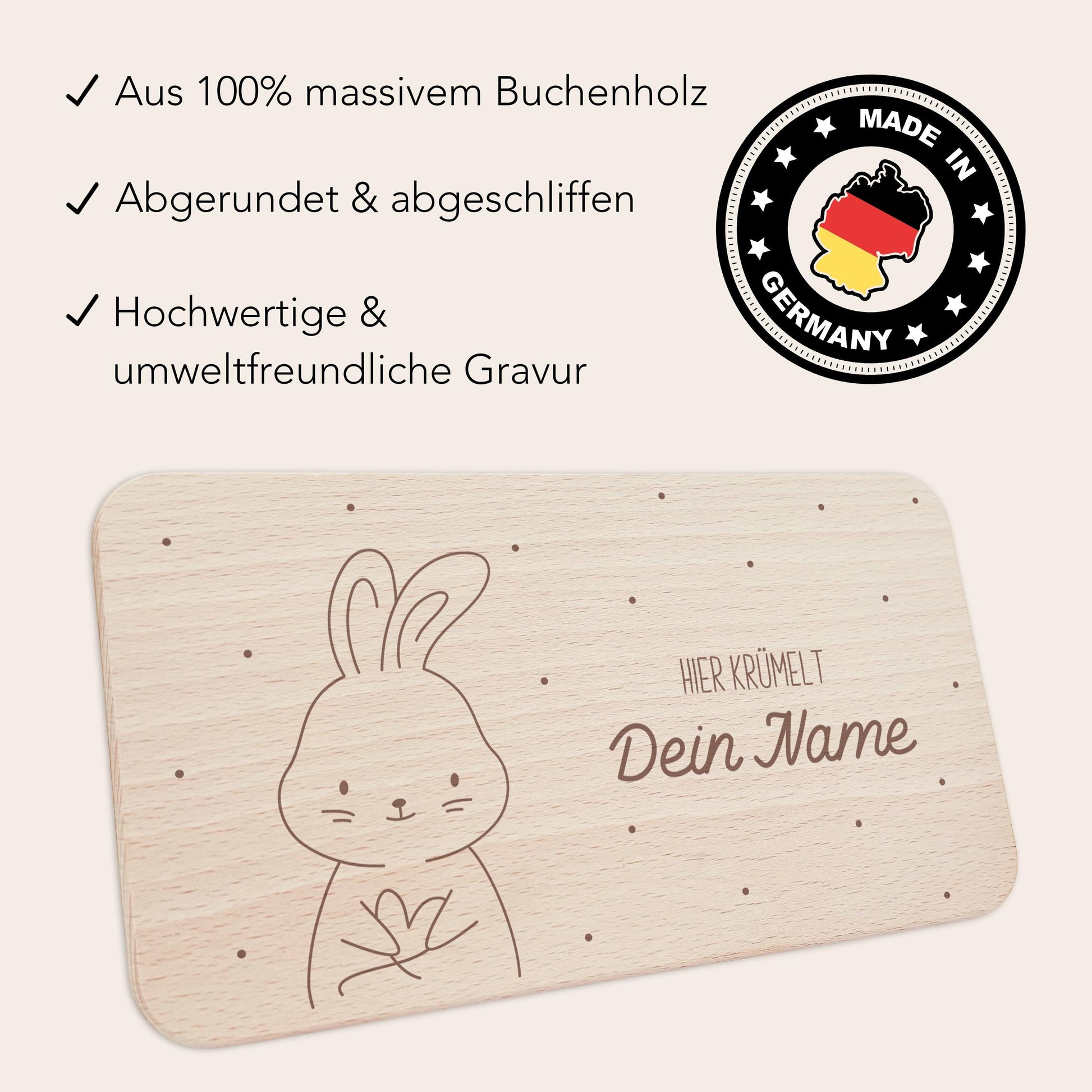 Frühstücksbrettchen Hase personalisiert Brettchen Holz Holzbrett für Kinder Geschenk Baby Geburtsgeschenk Frühstücksbrett mit Gravur