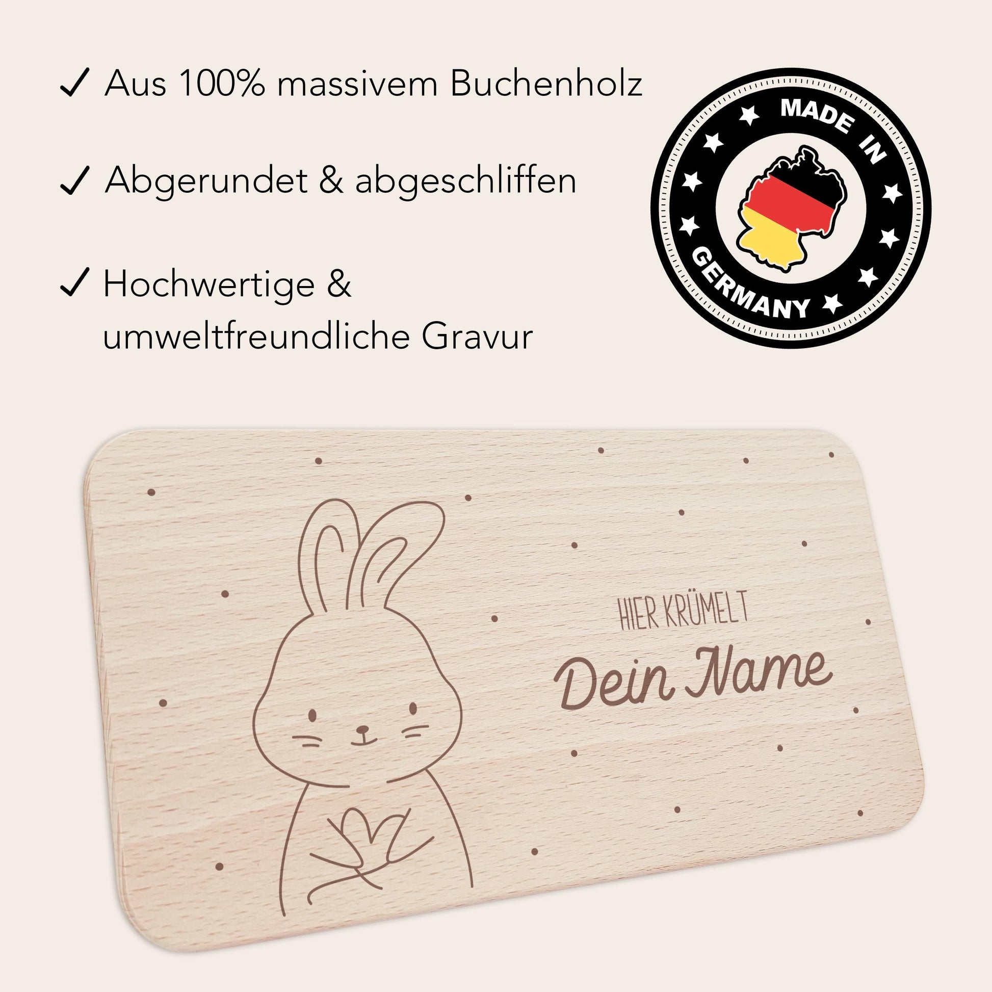 Frühstücksbrettchen Hase personalisiert Brettchen Holz Holzbrett für Kinder Geschenk Baby Geburtsgeschenk Frühstücksbrett mit Gravur