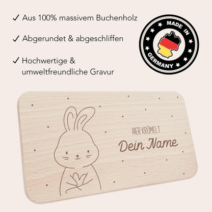 Frühstücksbrettchen Hase personalisiert Brettchen Holz Holzbrett für Kinder Geschenk Baby Geburtsgeschenk Frühstücksbrett mit Gravur