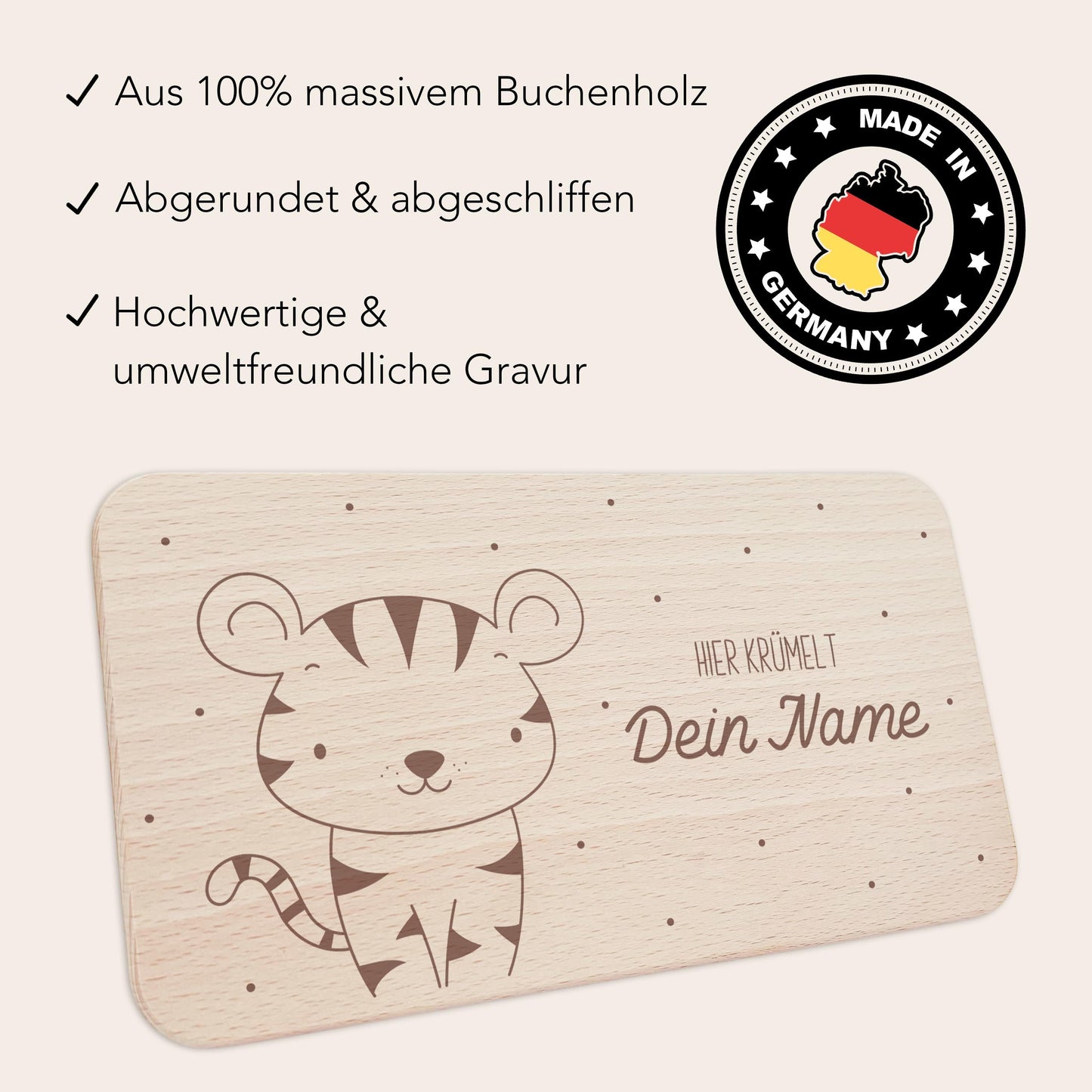 Frühstücksbrettchen Tiger personalisiert Brettchen Holz Holzbrett für Kinder Geschenk Baby Geburtsgeschenk Frühstücksbrett mit Gravur