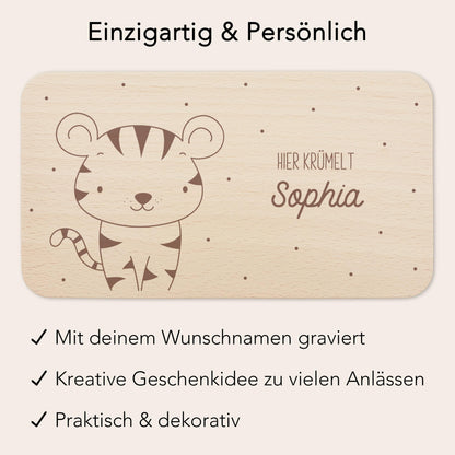 Frühstücksbrettchen Tiger personalisiert Brettchen Holz Holzbrett für Kinder Geschenk Baby Geburtsgeschenk Frühstücksbrett mit Gravur