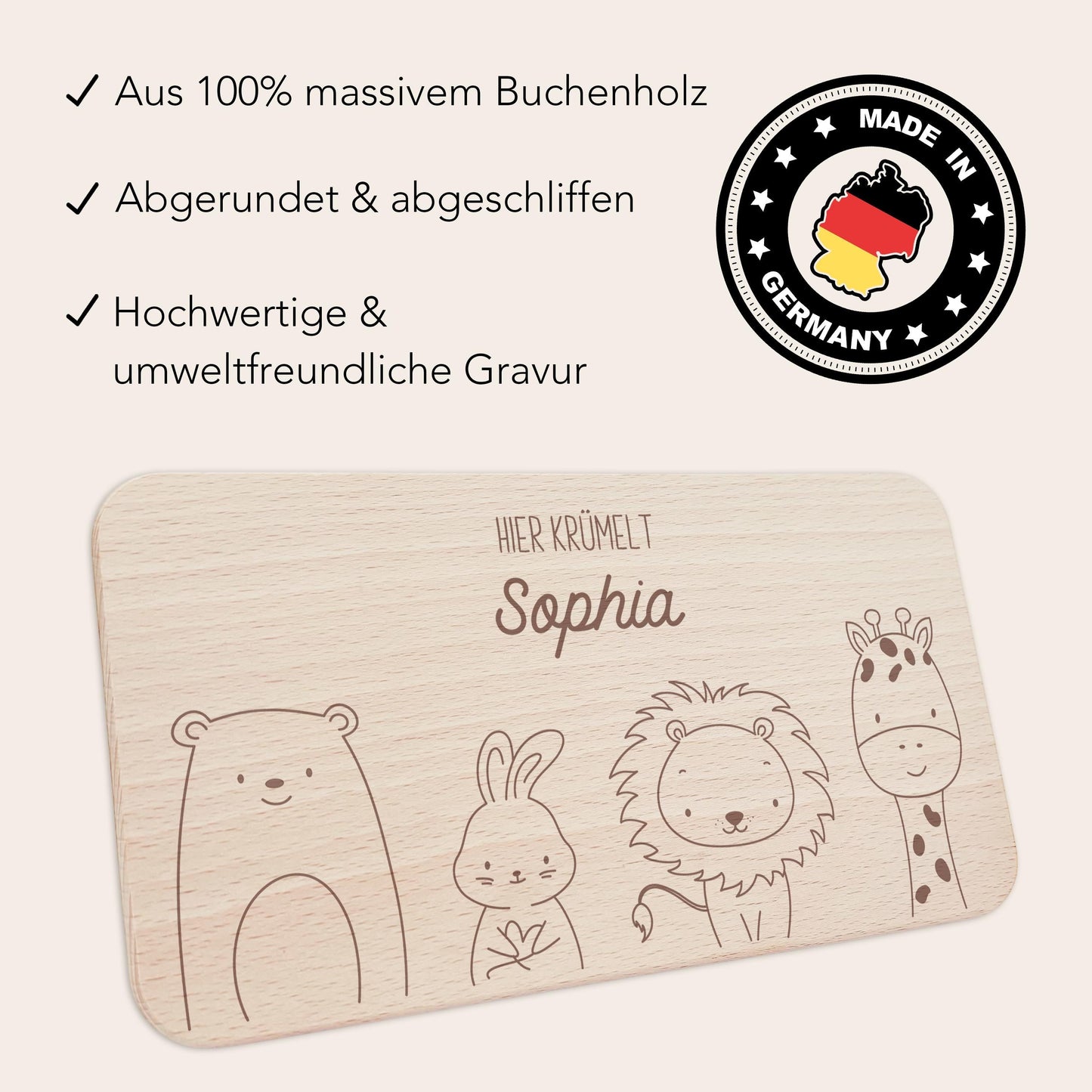 Frühstücksbrettchen Tiere personalisiert Brettchen Holz Holzbrett für Kinder Geschenk Baby Geburtsgeschenk Frühstücksbrett mit Gravur