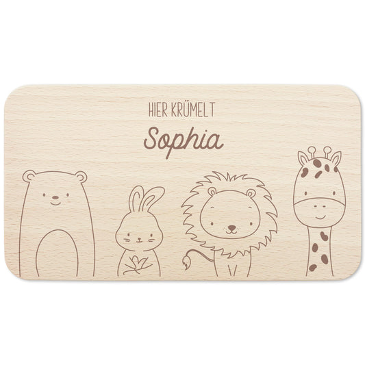 Frühstücksbrettchen Tiere personalisiert Brettchen Holz Holzbrett für Kinder Geschenk Baby Geburtsgeschenk Frühstücksbrett mit Gravur