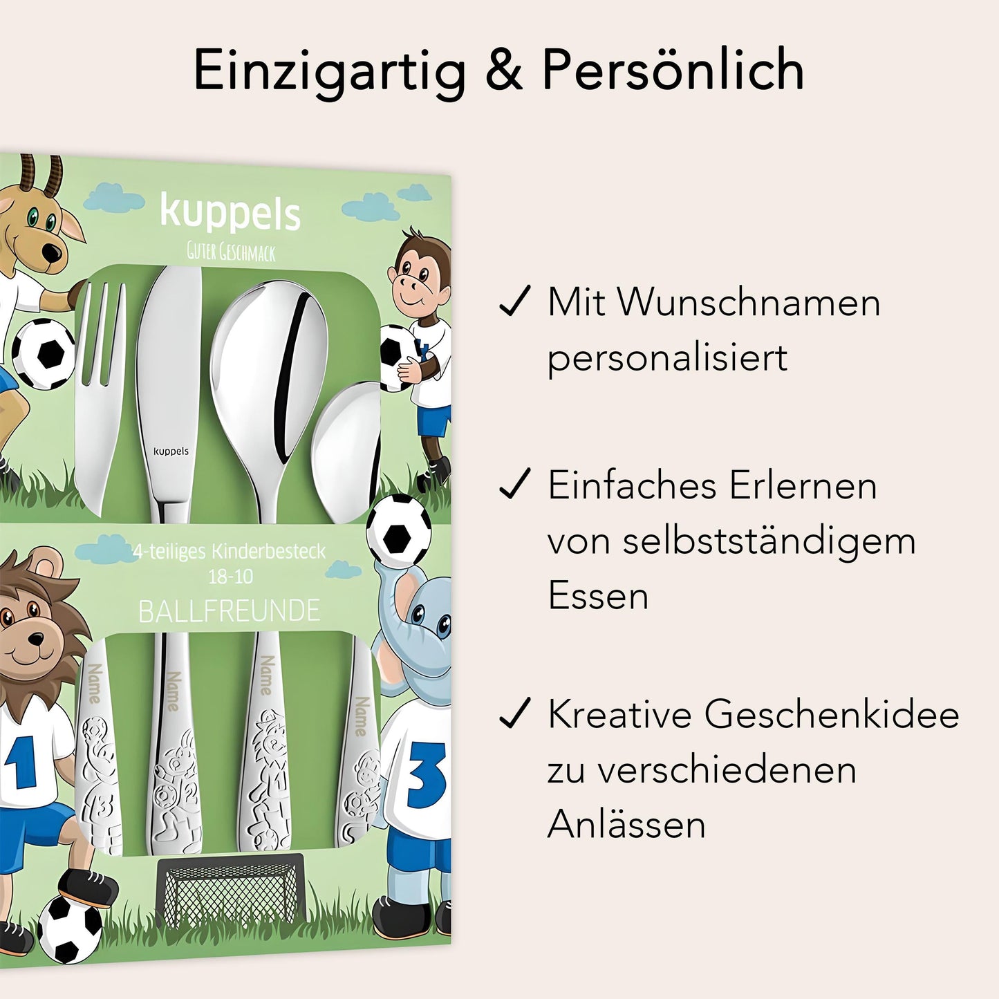 Kinderbesteck personalisiert Kinder Besteck mit Namen Set ab 3 Jahre Taufgeschenke für Jungen Geburtstagsgeschenk Kindergeschirr Fussball