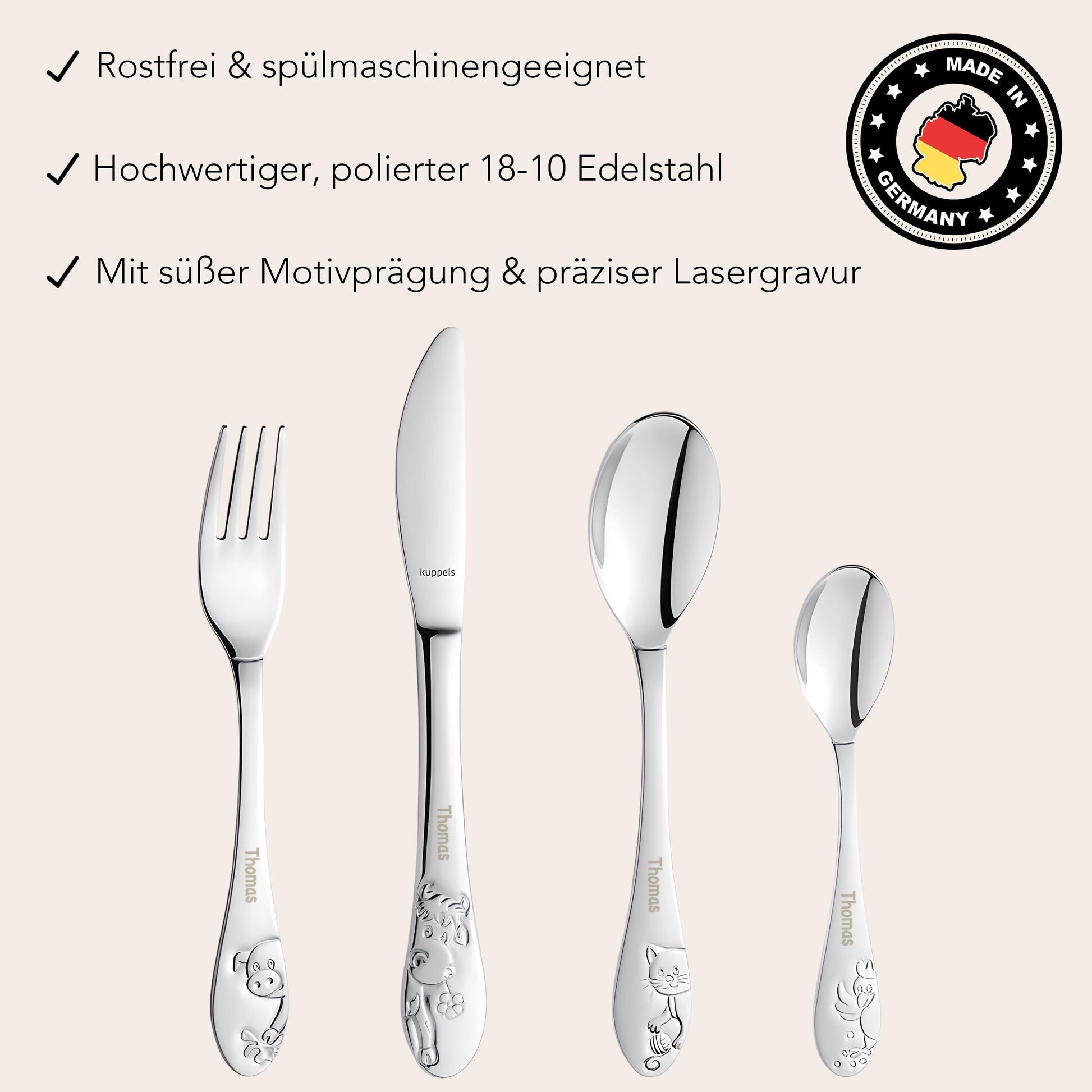 Kinderbesteck mit Namen personalisiert Kinder Besteck Set ab 3 Jahre Taufgeschenke für Jungen Mädchen Geburtstagsgeschenk Kindergeschirr