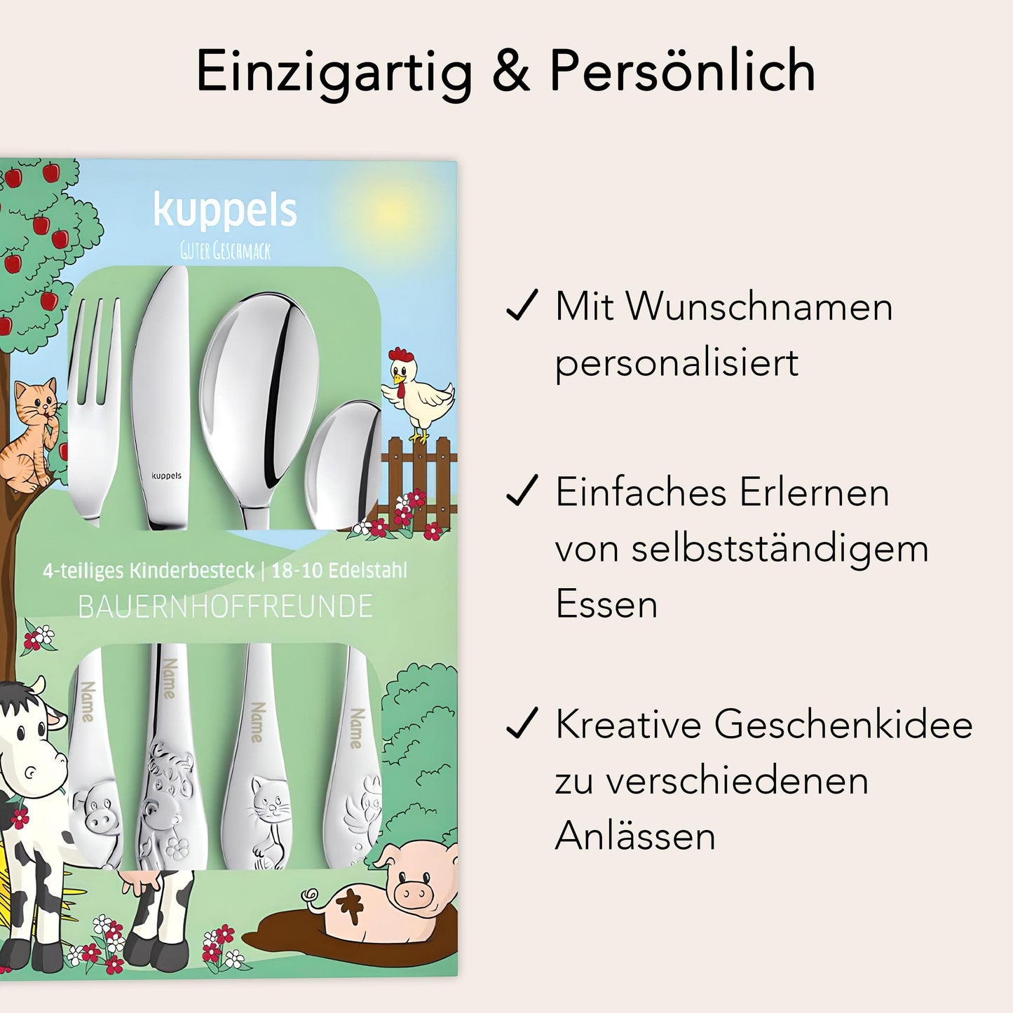 Kinderbesteck mit Namen personalisiert Kinder Besteck Set ab 3 Jahre Taufgeschenke für Jungen Mädchen Geburtstagsgeschenk Kindergeschirr