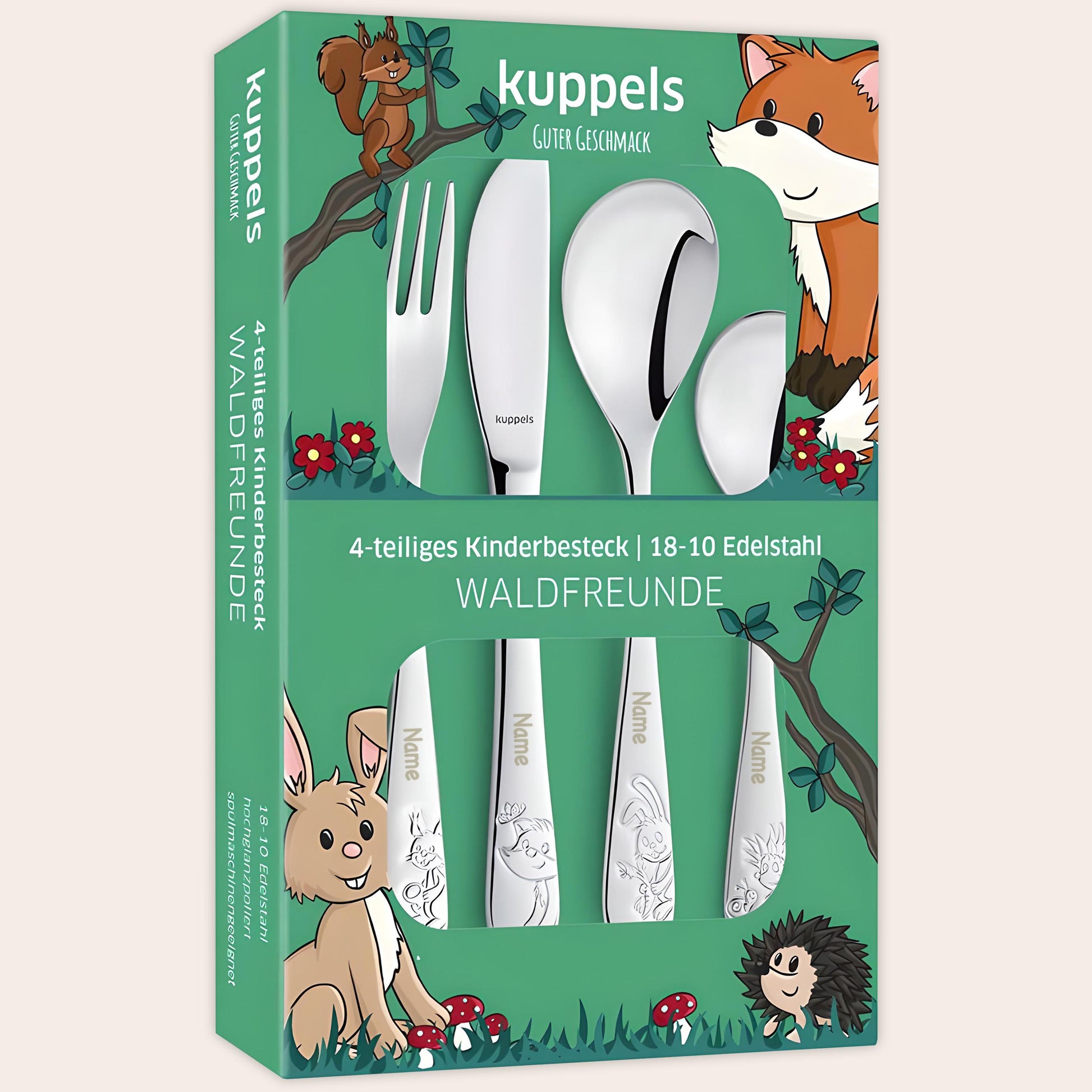 Kinderbesteck mit Gravur personalisiert Kinder Besteck Set ab 3 Jahre Taufgeschenke für Jungen Geschenk Geburtstag Kindergeschirr Waldtiere