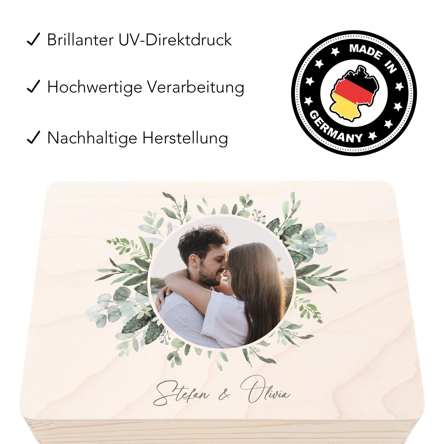 Erinnerungskiste Hochzeit personalisiertes Hochzeitsgeschenk für Brautpaar Fotogeschenk Holzkiste Geschenkkiste Geschenkbox 30x20x13 cm