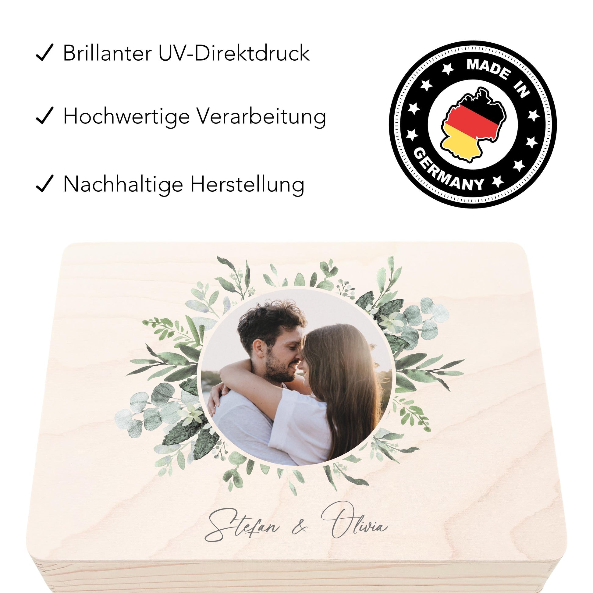 Erinnerungskiste Hochzeit personalisiertes Hochzeitsgeschenk für Brautpaar Fotogeschenk Holzkiste Geschenkkiste Geschenkbox 30x20x13 cm