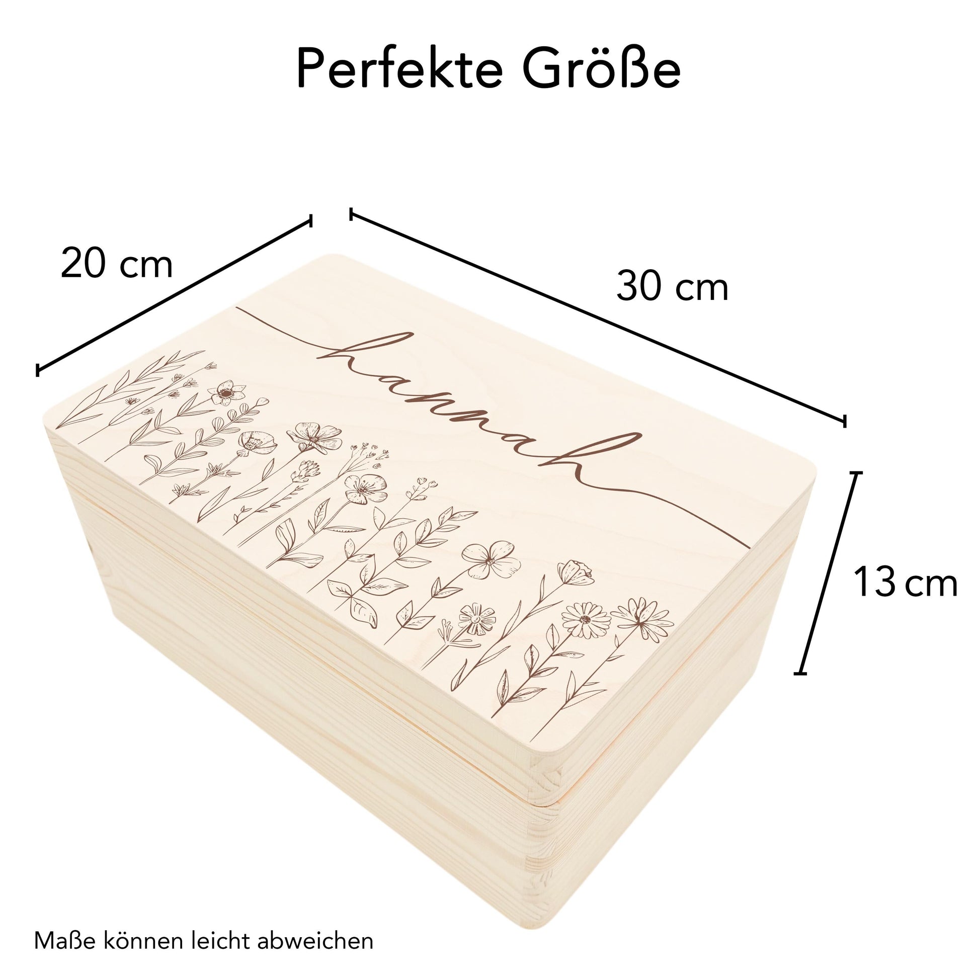 Erinnerungskiste Baby Mädchen Holzkiste personalisierte Erinnerungsbox Wildblumen Geschenk zur Geburt Geburtsgeschenk 30x20x13 cm