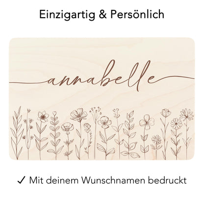 Erinnerungskiste Baby Mädchen Holzkiste personalisierte Erinnerungsbox Wildblumen Geschenk zur Geburt Geburtsgeschenk 30x20x13 cm