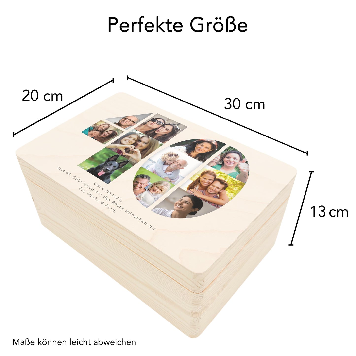 Holzkiste personalisiert 40. Geburtstag Geschenk Holzbox mit Fotocollage Geschenkbox mit Deckel Fotogeschenk Geburtstagsgeschenk 30x20x13 cm