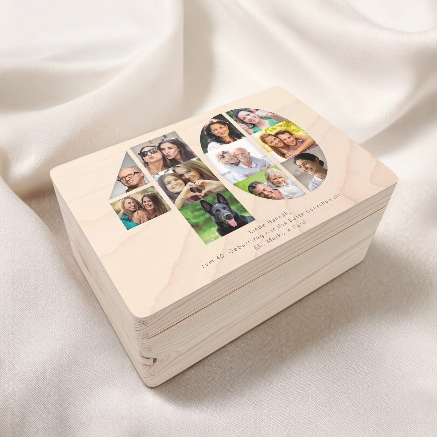 Holzkiste personalisiert 40. Geburtstag Geschenk Holzbox mit Fotocollage Geschenkbox mit Deckel Fotogeschenk Geburtstagsgeschenk 30x20x13 cm
