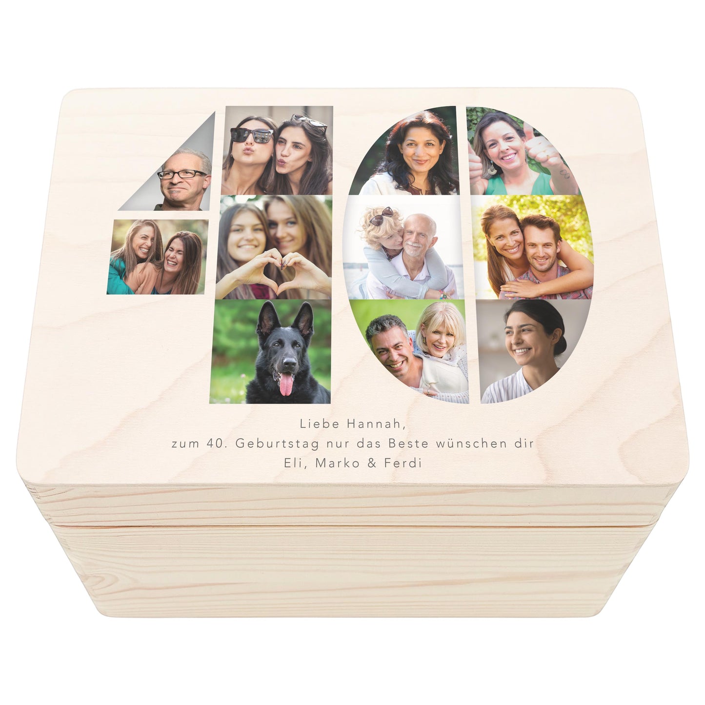 Holzkiste personalisiert 40. Geburtstag Geschenk Holzbox mit Fotocollage Geschenkbox mit Deckel Fotogeschenk Geburtstagsgeschenk 30x20x13 cm