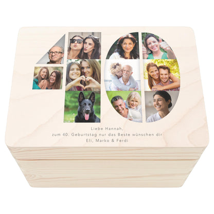Holzkiste personalisiert 40. Geburtstag Geschenk Holzbox mit Fotocollage Geschenkbox mit Deckel Fotogeschenk Geburtstagsgeschenk 30x20x13 cm
