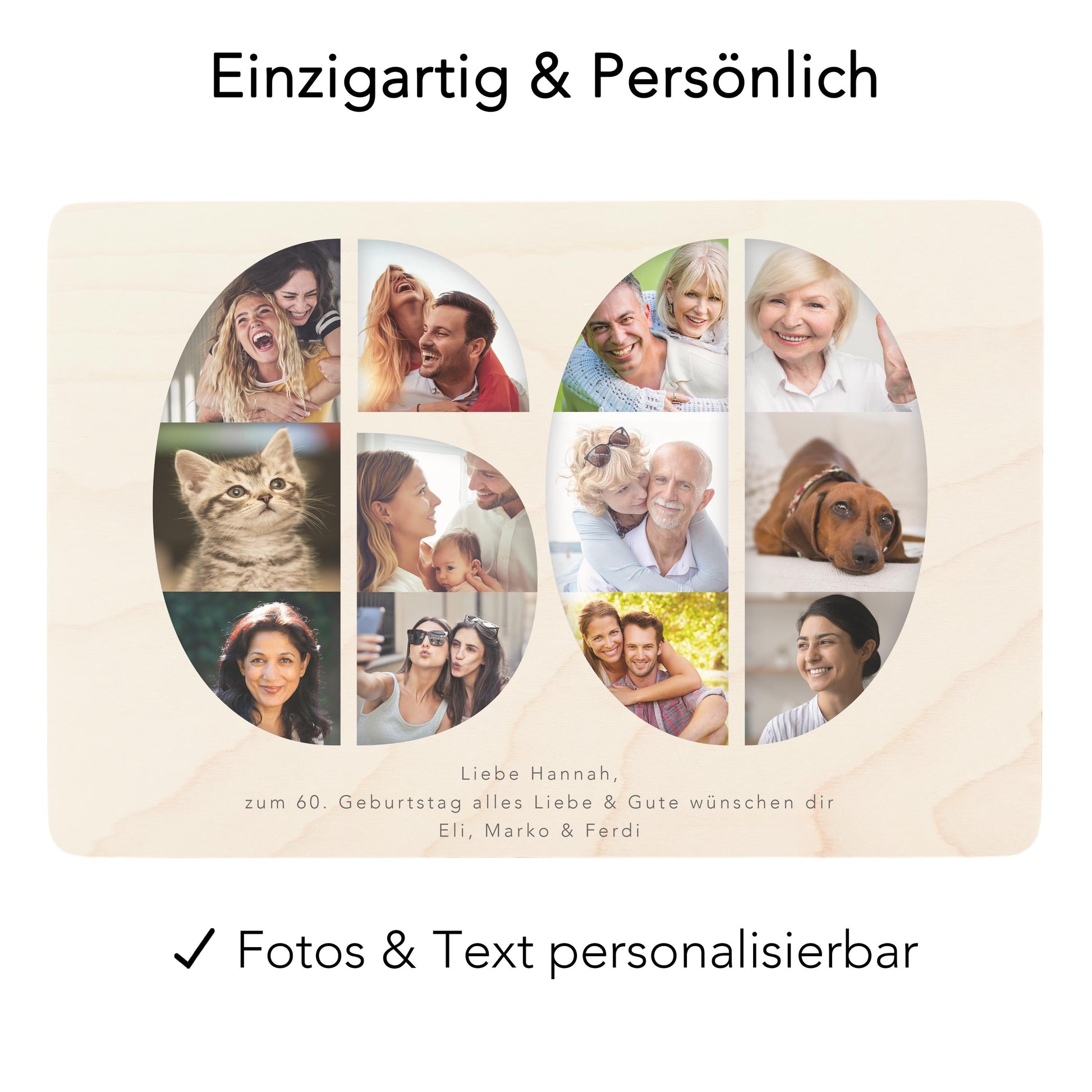 Holzkiste personalisiert 60. Geburtstag Geschenk Holzbox mit Fotocollage Geschenkbox mit Deckel Fotogeschenk Geburtstagsgeschenk 30x20x13 cm