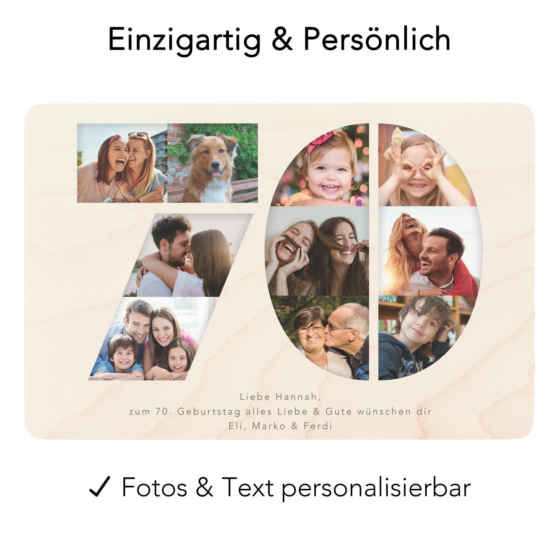 Holzkiste personalisiert 70. Geburtstag Geschenk Holzbox mit Fotocollage Geschenkbox mit Deckel Fotogeschenk Geburtstagsgeschenk 30x20x13 cm