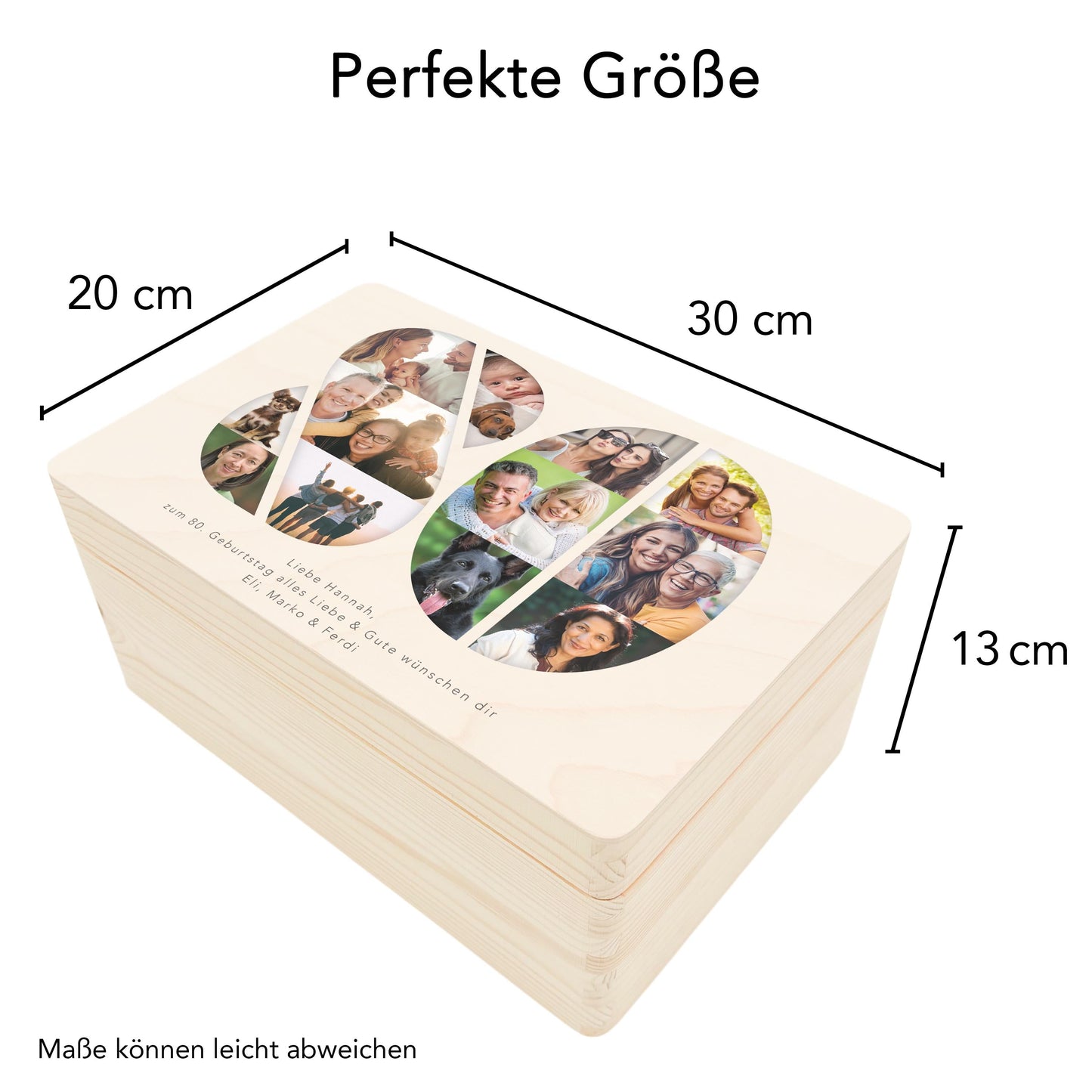 Holzkiste personalisiert 80. Geburtstag Geschenk Holzbox mit Fotocollage Geschenkbox mit Deckel Fotogeschenk Geburtstagsgeschenk 30x20x13 cm
