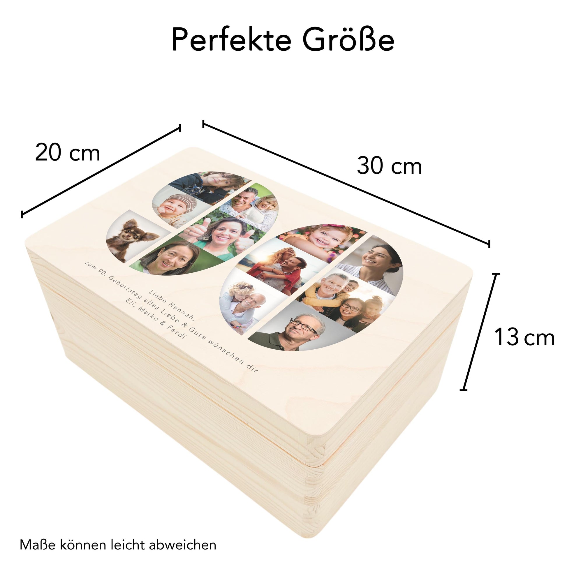 Holzkiste personalisiert 90. Geburtstag Geschenk Holzbox mit Fotocollage Geschenkbox mit Deckel Fotogeschenk Geburtstagsgeschenk 30x20x13 cm
