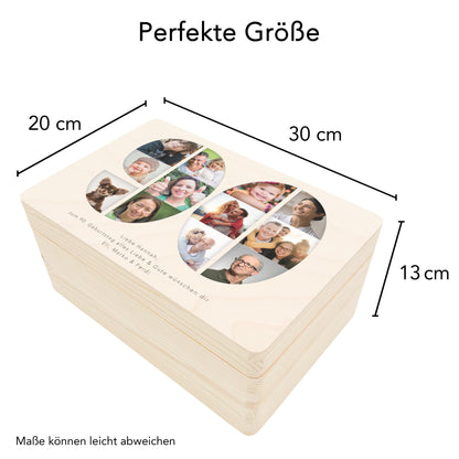 Holzkiste personalisiert 90. Geburtstag Geschenk Holzbox mit Fotocollage Geschenkbox mit Deckel Fotogeschenk Geburtstagsgeschenk 30x20x13 cm
