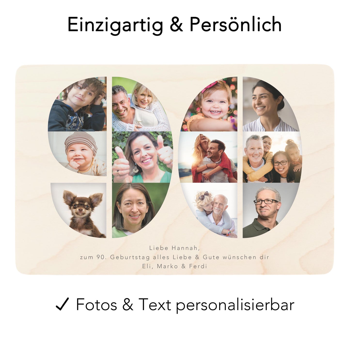 Holzkiste personalisiert 90. Geburtstag Geschenk Holzbox mit Fotocollage Geschenkbox mit Deckel Fotogeschenk Geburtstagsgeschenk 30x20x13 cm
