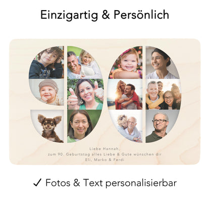 Holzkiste personalisiert 90. Geburtstag Geschenk Holzbox mit Fotocollage Geschenkbox mit Deckel Fotogeschenk Geburtstagsgeschenk 30x20x13 cm