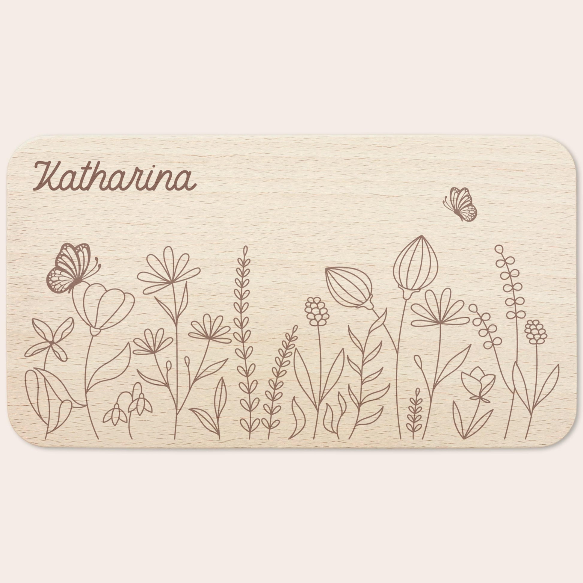 Frühstücksbrettchen Mädchen personalisiert Holzbrett für Kinder Holz Geschenk Baby Wildblumen Holzbrettchen Brettchen Frühstücksbrett