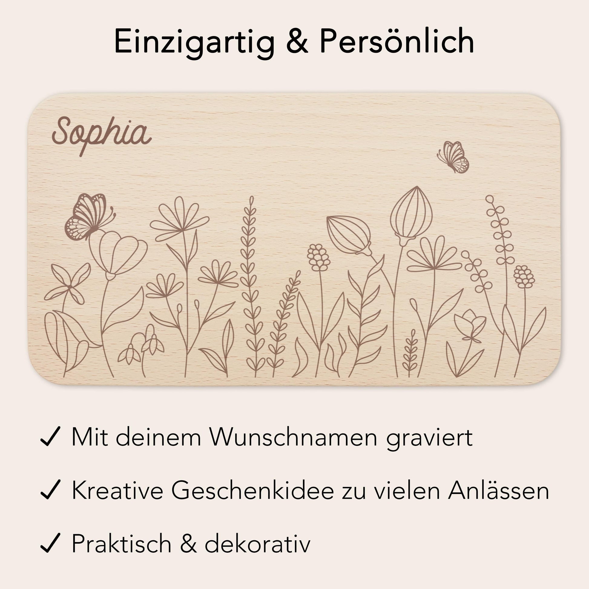 Frühstücksbrettchen Mädchen personalisiert Holzbrett für Kinder Holz Geschenk Baby Wildblumen Holzbrettchen Brettchen Frühstücksbrett